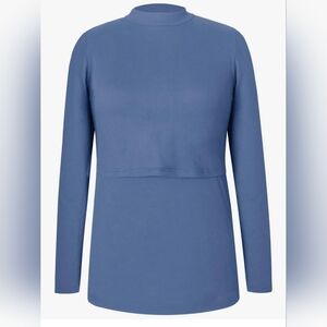 Smallshow Breastfeeding / Nursing Long Sleeve Mock Neck Top Light Dusty Blue